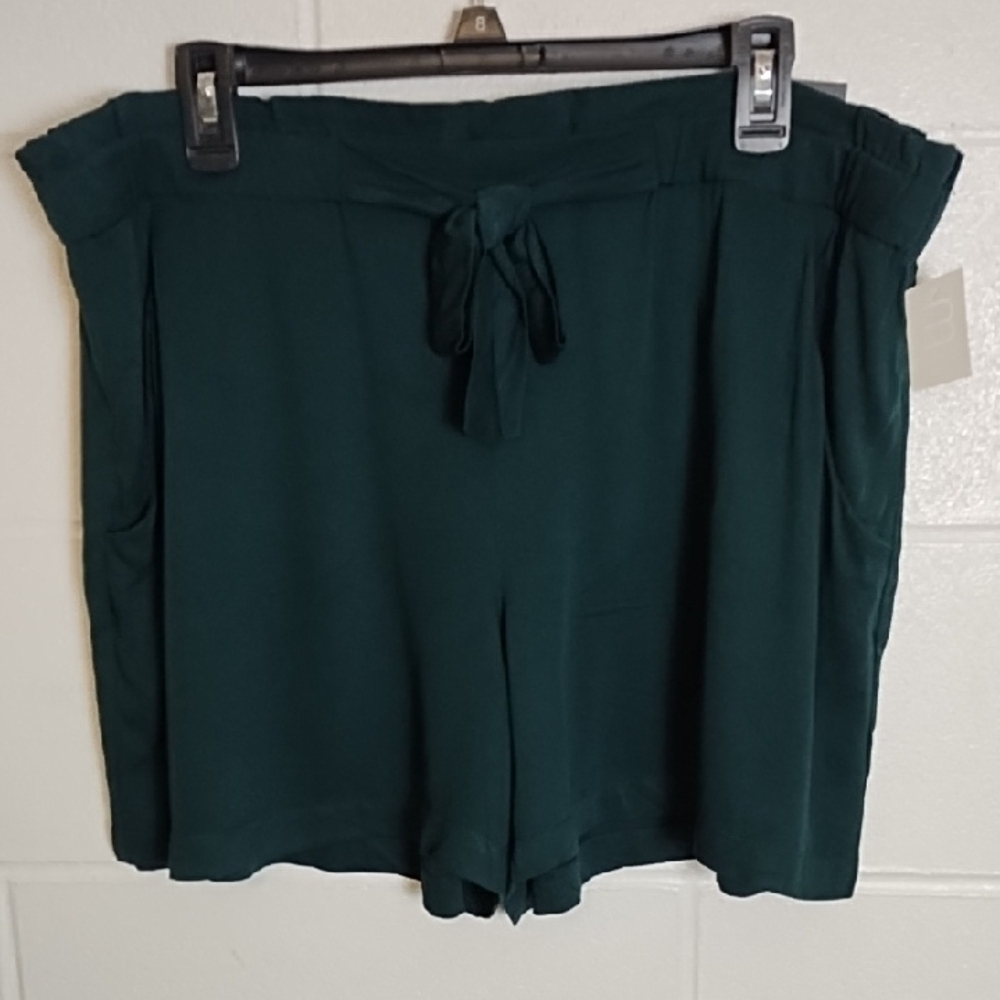 Flowy Ruffled Elastic Waist Shorts Pockets Tie Detail